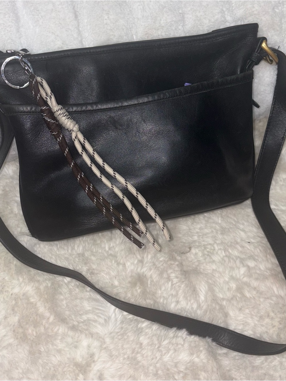 Coach Black Leather Crossbody with Braided Tassel Accent